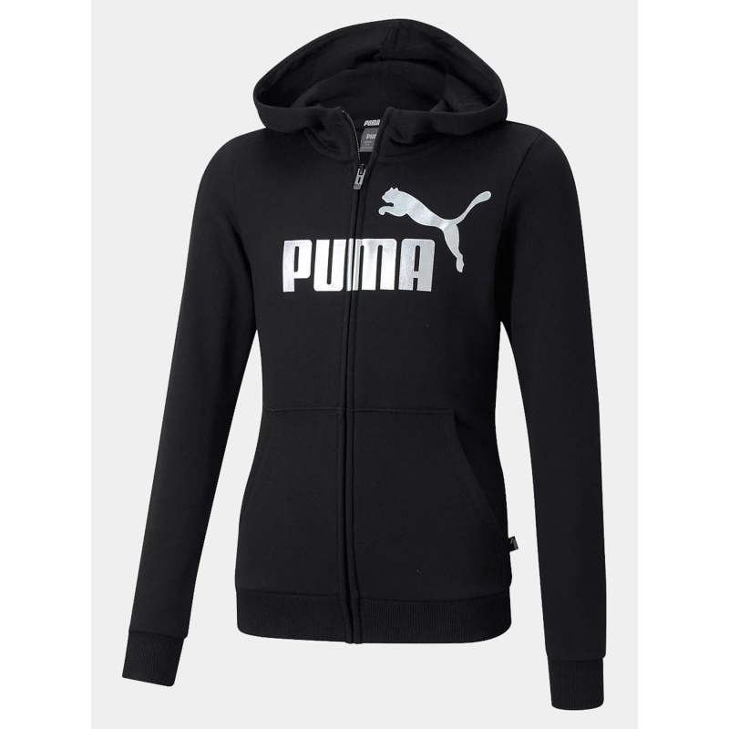 Sweat à capuche zippé logo argenté brillant noir fille - Puma