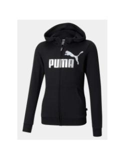 Sweat à capuche zippé logo argenté brillant noir fille - Puma