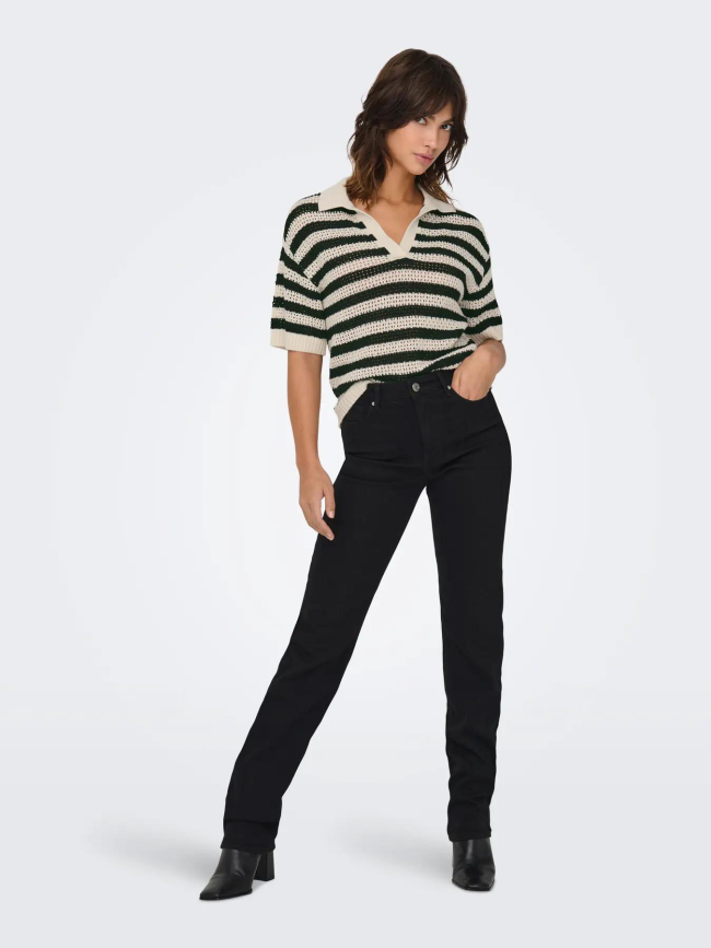 Pull col v manches courtes ajouré tikka noir femme - Jdy