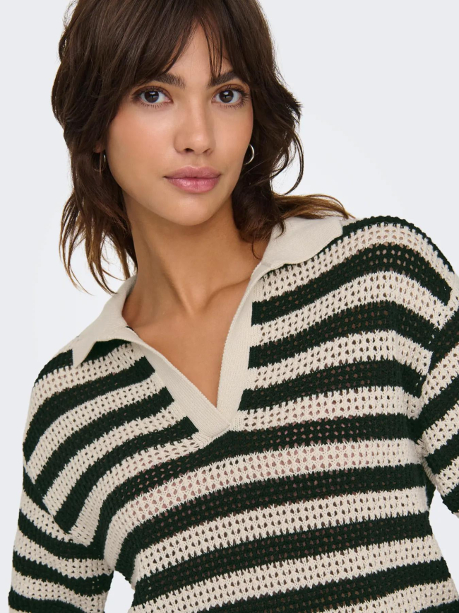 Pull col v manches courtes ajouré tikka noir femme - Jdy