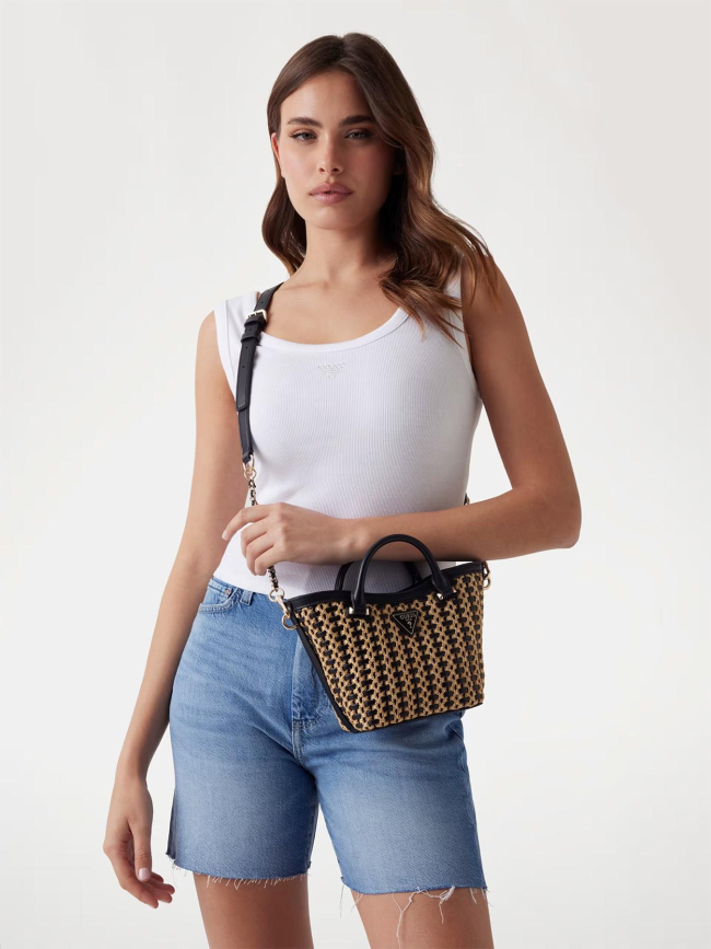 Sac bandoulière mini bi-matière atalia noir beige femme - Guess