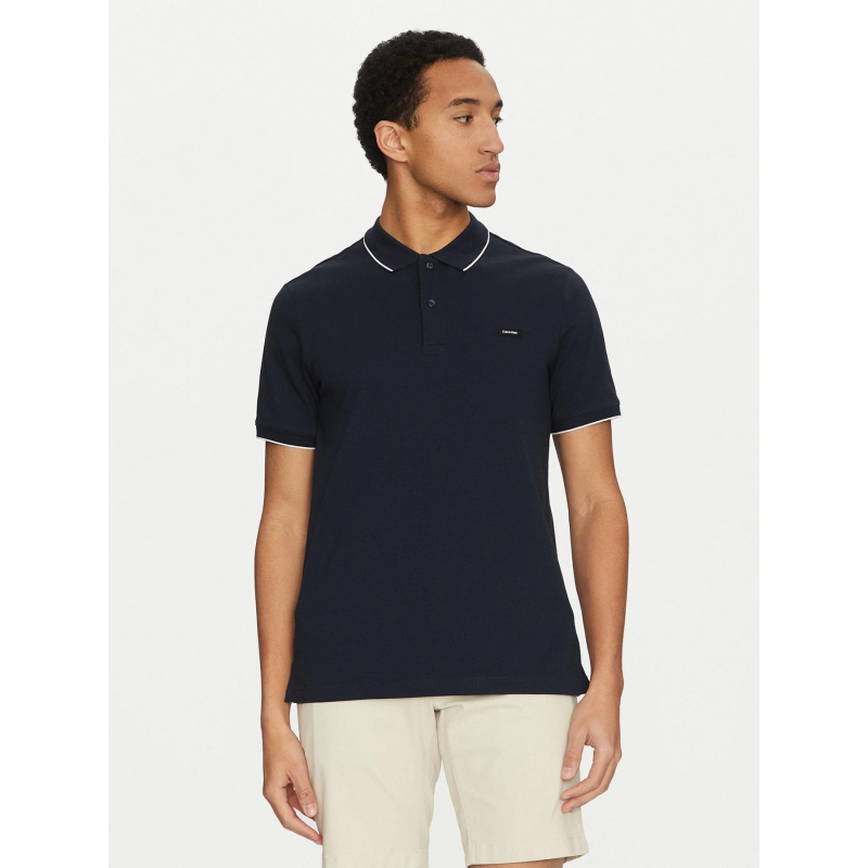 Polo stretch piqué tipping bleu marine homme - Calvin Klein