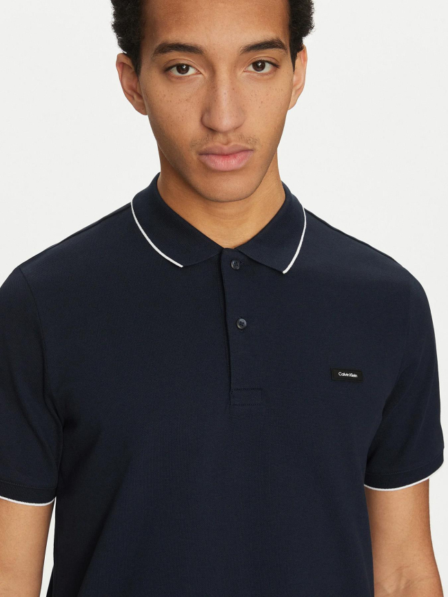 Polo stretch piqué tipping bleu marine homme - Calvin Klein
