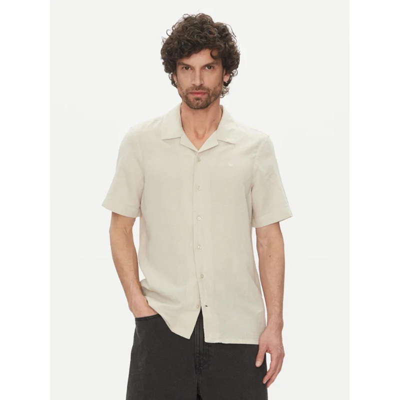Chemise en lin cuban beige homme - Calvin Klein