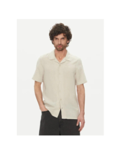 Chemise en lin cuban beige homme - Calvin Klein