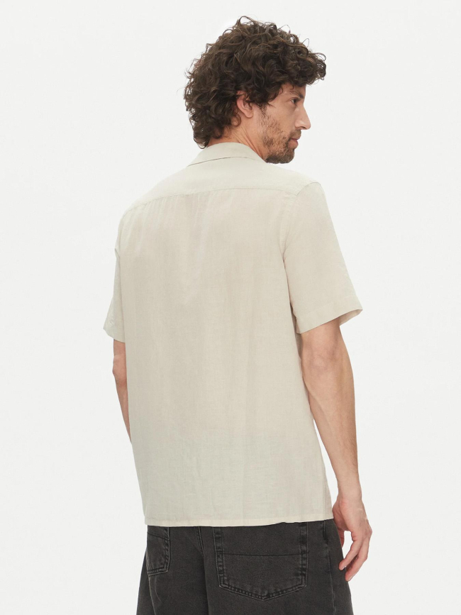 Chemise en lin cuban beige homme - Calvin Klein