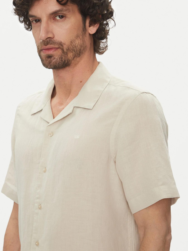 Chemise en lin cuban beige homme - Calvin Klein