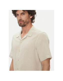 Chemise en lin cuban beige homme - Calvin Klein