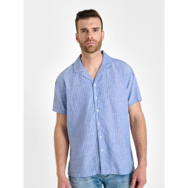 Chemise rayée en lin minar bleu homme - Le Temps Des Cerises
