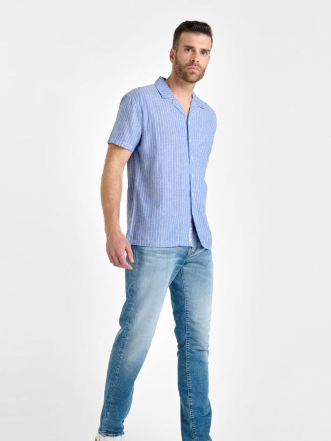 Chemise rayée en lin minar bleu homme - Le Temps Des Cerises