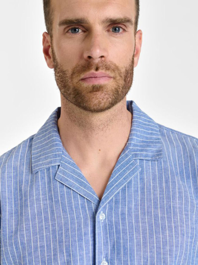 Chemise rayée en lin minar bleu homme - Le Temps Des Cerises