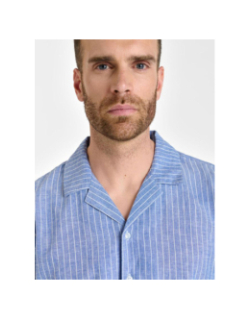 Chemise rayée en lin minar bleu homme - Le Temps Des Cerises