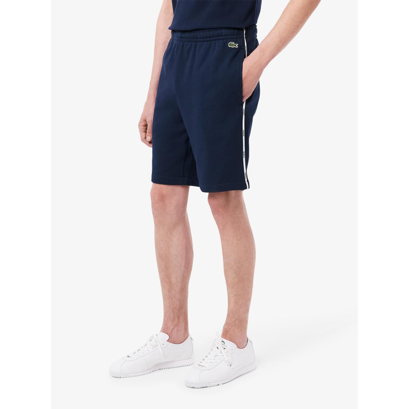 Short molleton de coton liserés griffés bleu homme - Lacoste