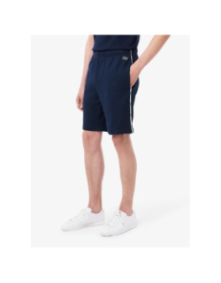 Short molleton de coton liserés griffés bleu homme - Lacoste