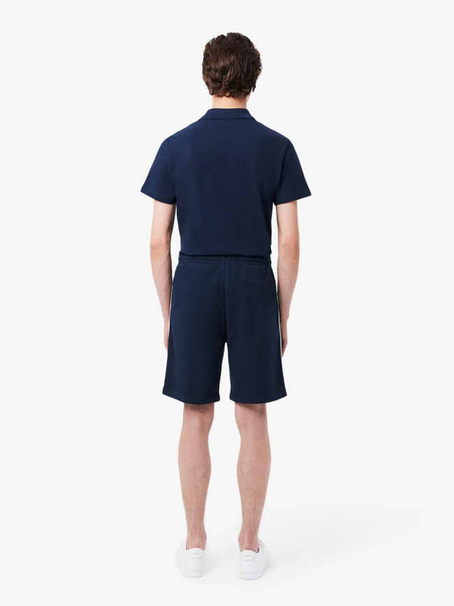 Short molleton de coton liserés griffés bleu homme - Lacoste
