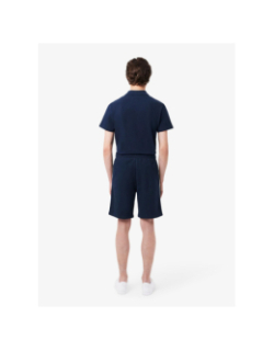 Short molleton de coton liserés griffés bleu homme - Lacoste