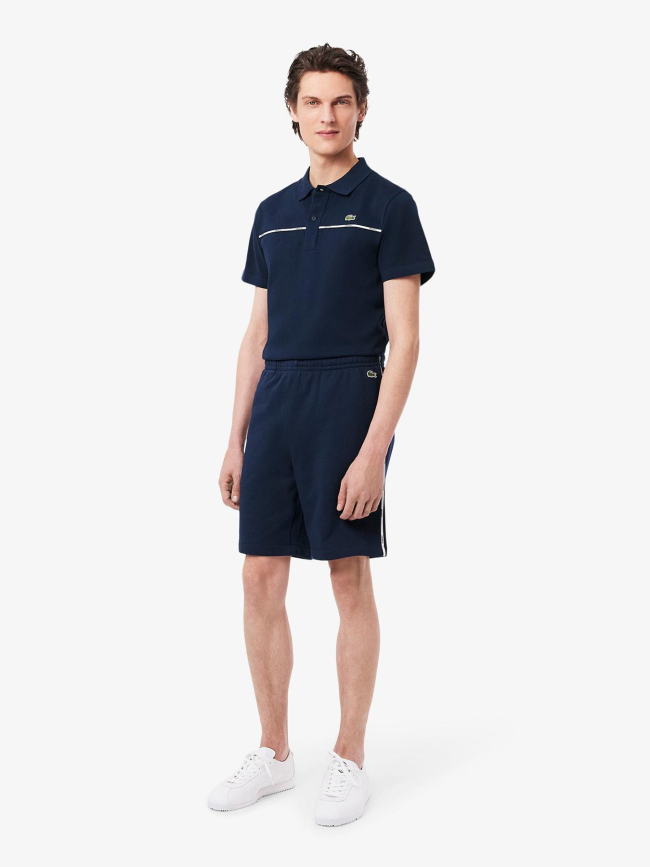 Short molleton de coton liserés griffés bleu homme - Lacoste