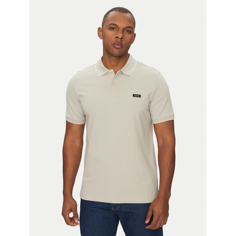 Polo stretch piqué tipping gris clair homme - Calvin Klein