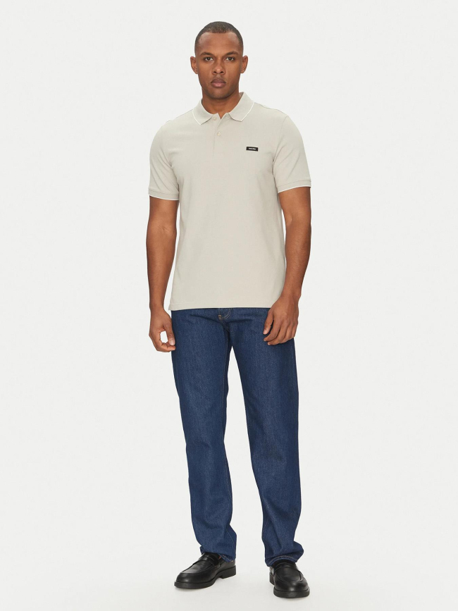 Polo stretch piqué tipping gris clair homme - Calvin Klein