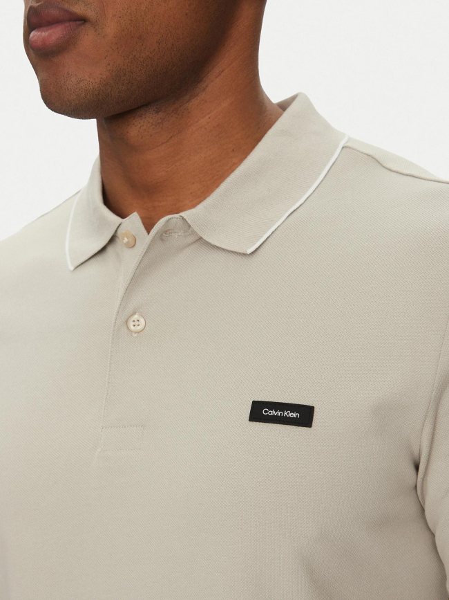 Polo stretch piqué tipping gris clair homme - Calvin Klein