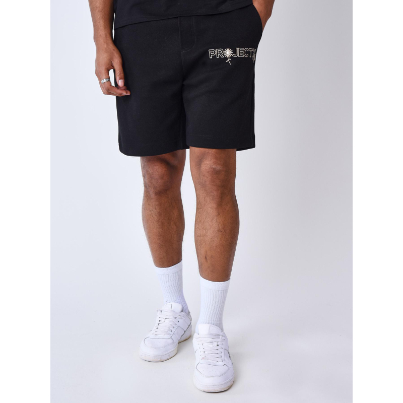 Short jogging logo brodé fleurs noir homme - Project X Paris