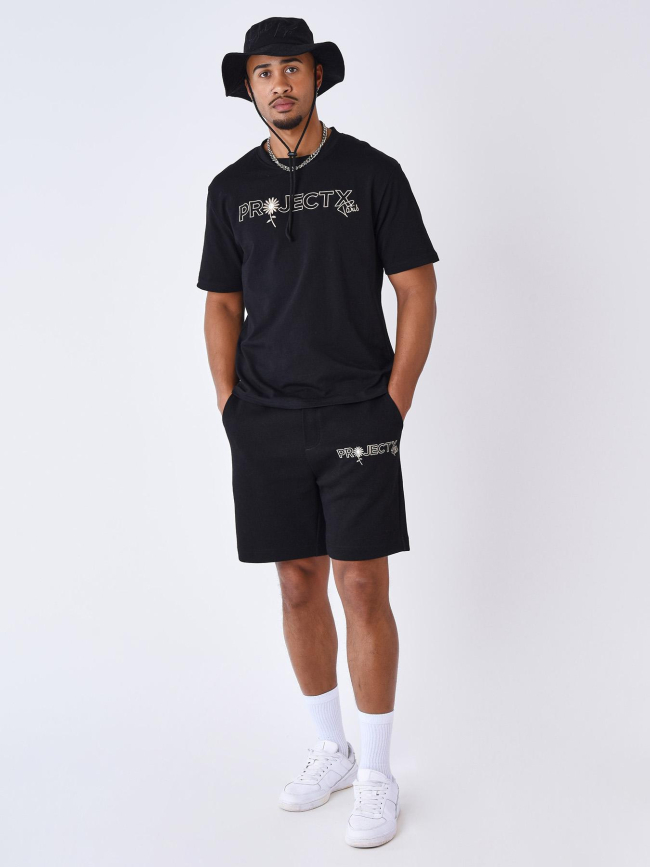 Short jogging logo brodé fleurs noir homme - Project X Paris