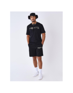 Short jogging logo brodé fleurs noir homme - Project X Paris