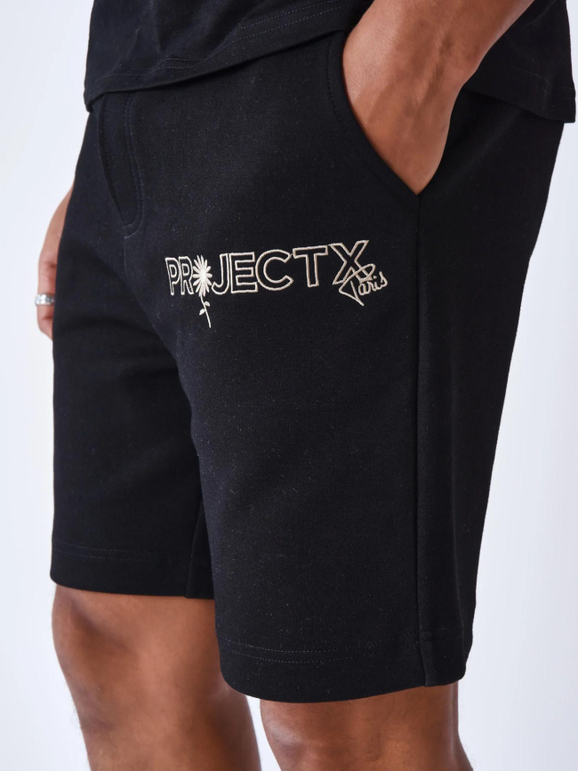 Short jogging logo brodé fleurs noir homme - Project X Paris