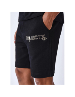 Short jogging logo brodé fleurs noir homme - Project X Paris