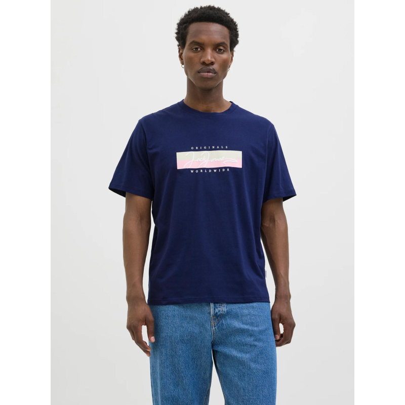 T-shirt frederiksberg box script bleu marine homme - Jack & Jones
