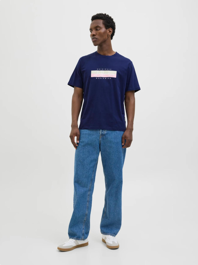 T-shirt frederiksberg box script bleu marine homme - Jack & Jones