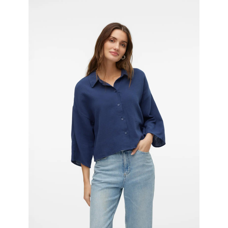 Chemisier crop gaz de coton natali bleu marine femme - Vero Moda