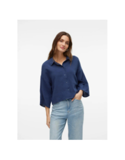 Chemisier crop gaz de coton natali bleu marine femme - Vero Moda