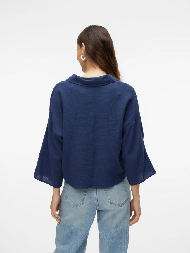 Chemisier crop gaz de coton natali bleu marine femme - Vero Moda