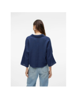 Chemisier crop gaz de coton natali bleu marine femme - Vero Moda