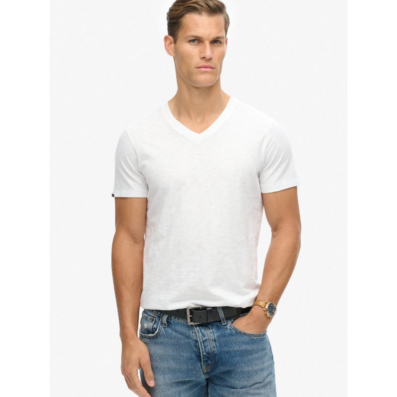 T-shirt col v optic blanc homme - Superdry