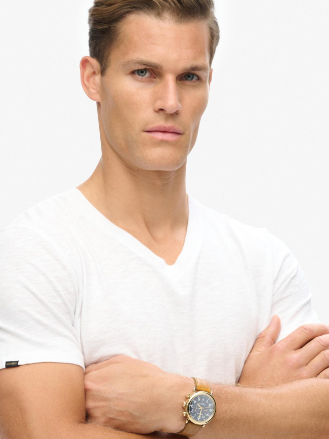 T-shirt col v optic blanc homme - Superdry