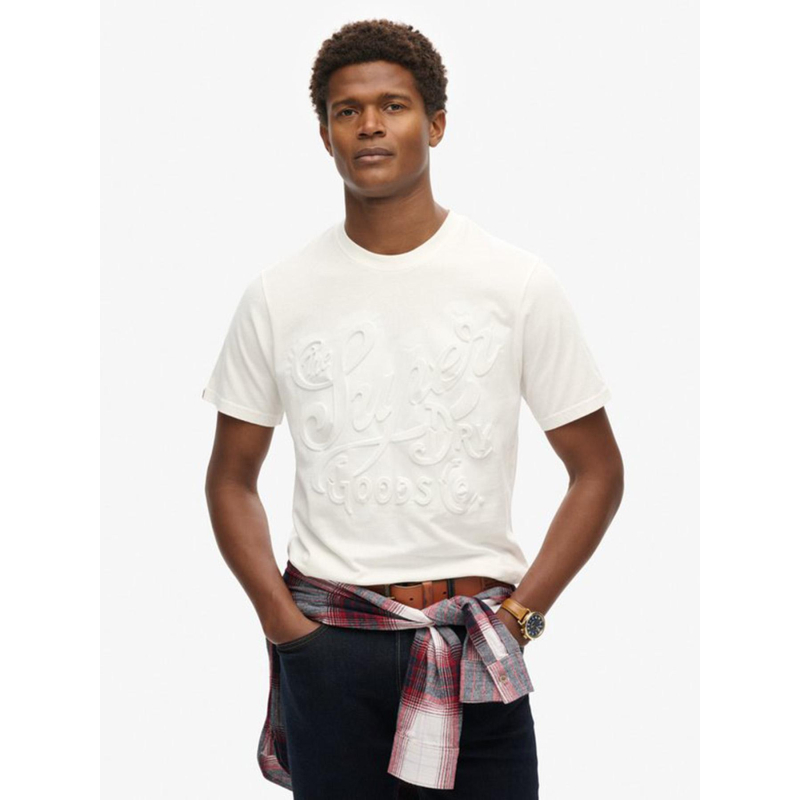 T-shirt logo embossé archive blanc homme - Superdry