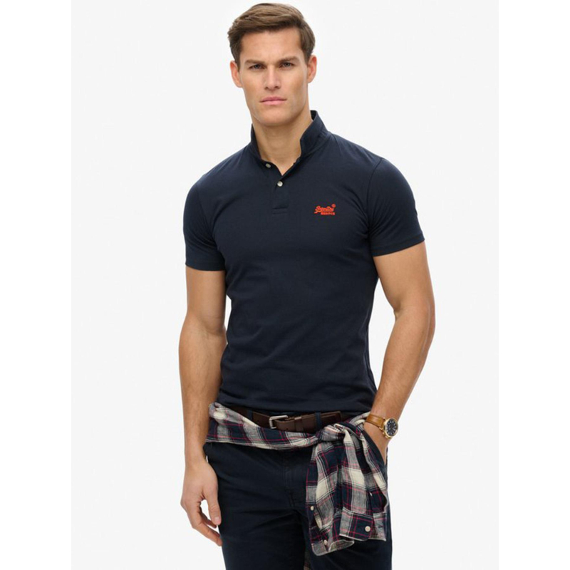 Polo essential logo neon bleu marine homme - Superdry