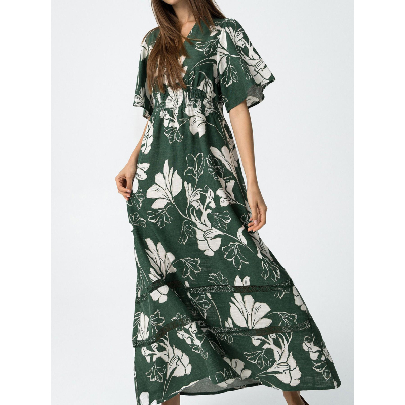 Robe longue à fleurs magnolia vert femme - Tiffosi
