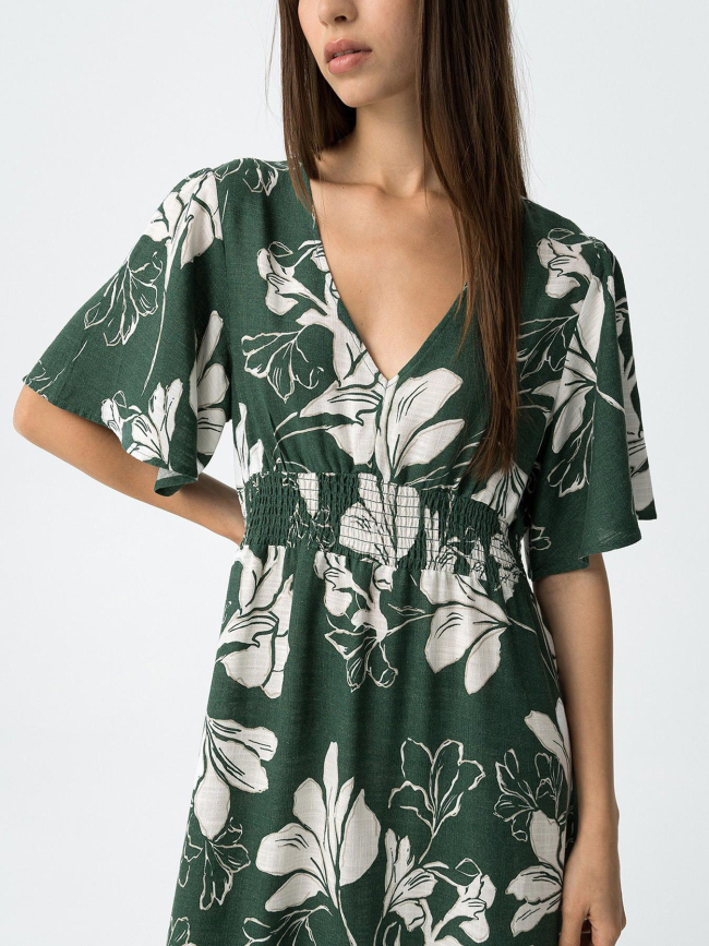Robe longue à fleurs magnolia vert femme - Tiffosi