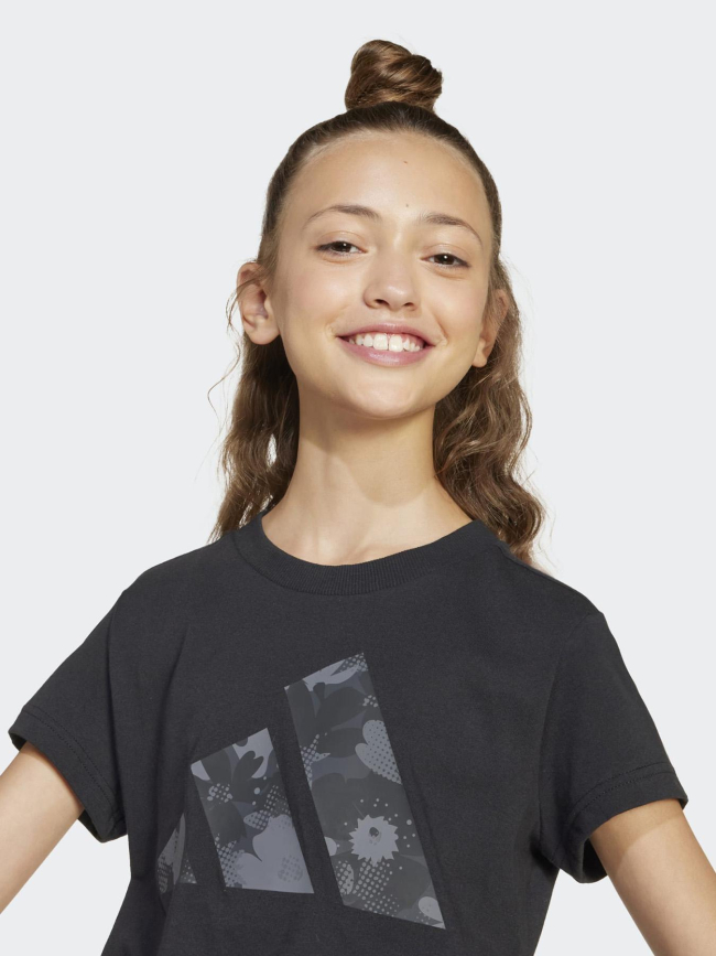 T-shirt à manches courtes flower logo noir fille - Adidas