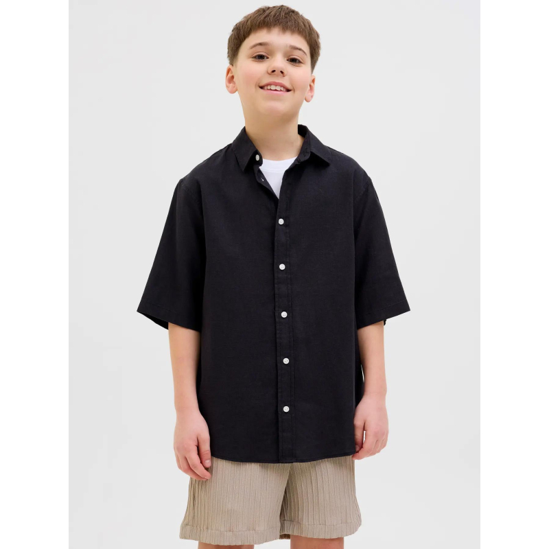 Chemise en lin paros oversized noir garçon - Jack & Jones