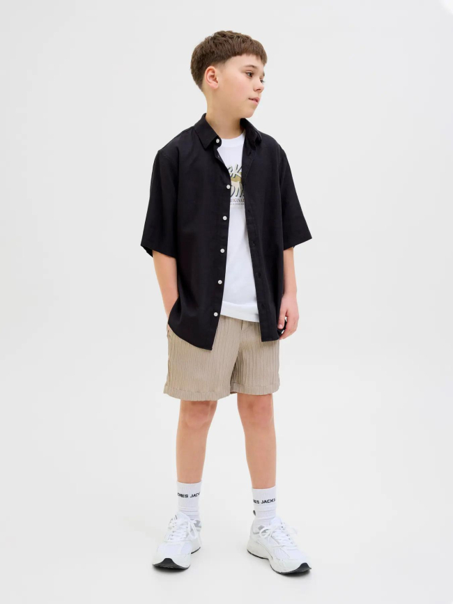 Chemise en lin paros oversized noir garçon - Jack & Jones