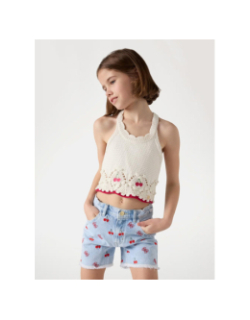 Short en jean broderie bleu ciel fille - Guess