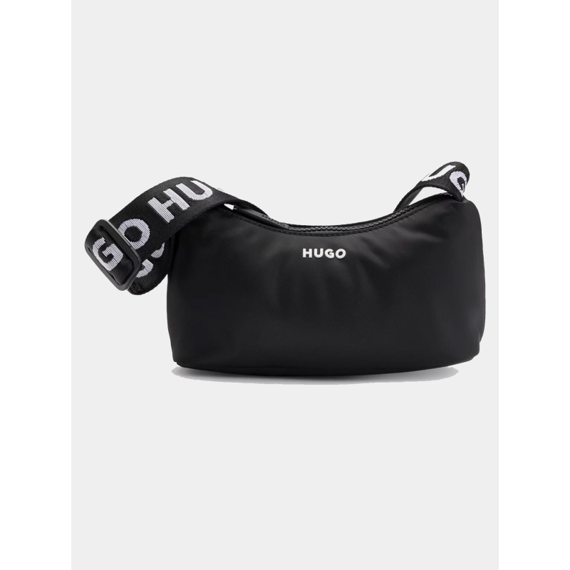 Sac hobo en twill avec bandoulière logotée noir femme - Hugo