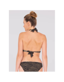 Maillot de bain triangle tanga zébré kaki noir femme - Happy & So