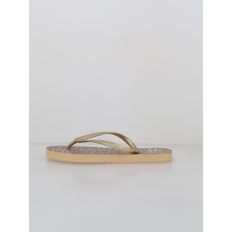 Tongs léopard pailleté oponce beige doré femme - Culture Sud
