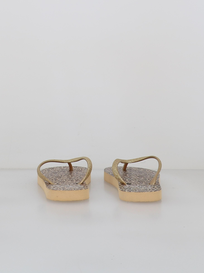 Tongs léopard pailleté oponce beige doré femme - Culture Sud