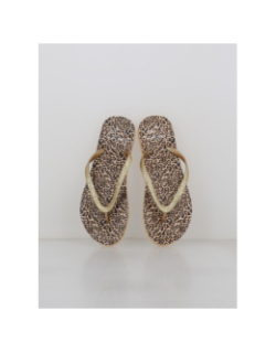 Tongs léopard pailleté oponce beige doré femme - Culture Sud